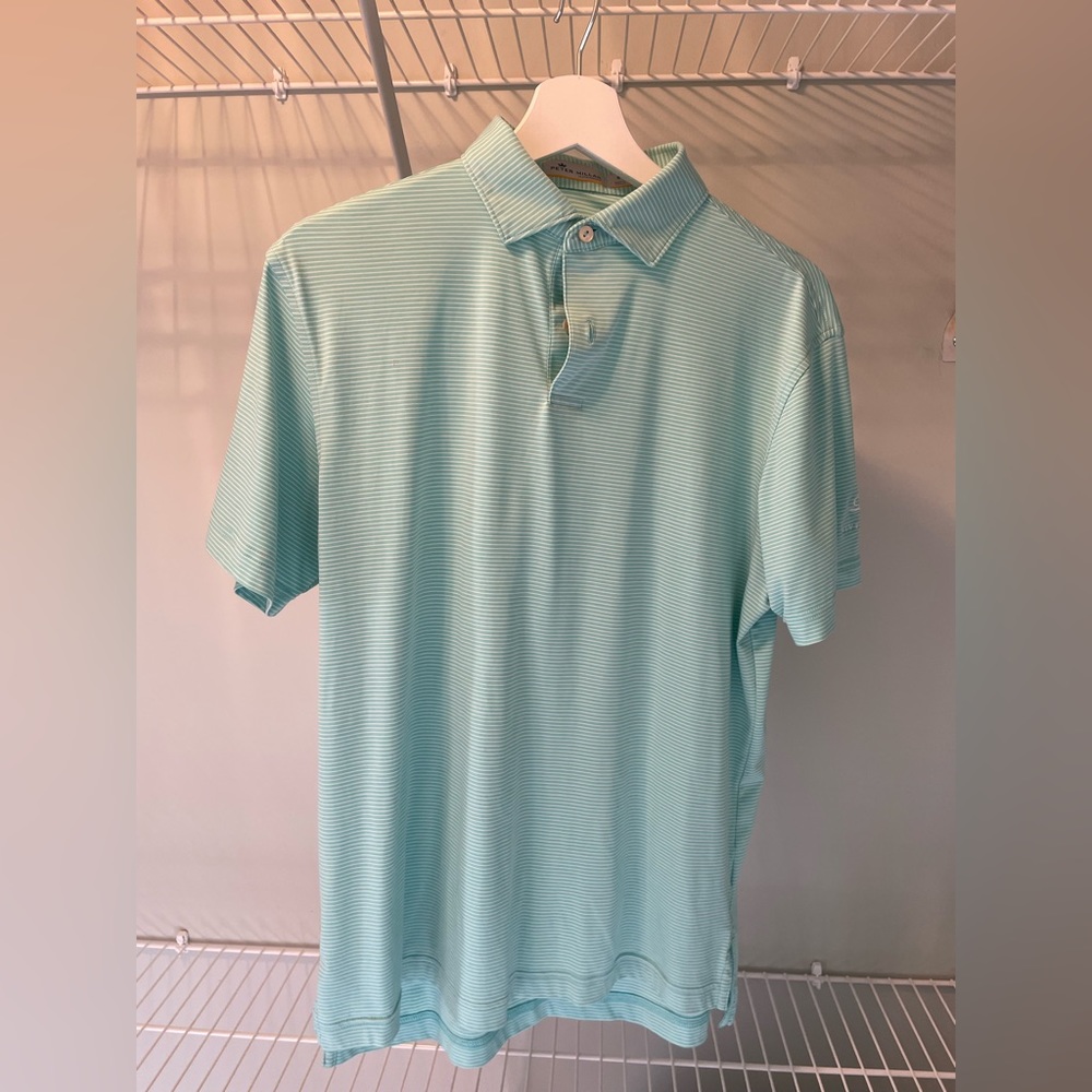 Peter Millar Featherweight Men’s Golf Shirt Small Green Striped The River Club